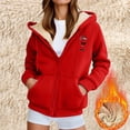 thumbnail image 2 of Women's Christmas Jackets Hooded Front Zipper Print Cardigan Sherpa Lined Velvet Thermal Winter Outwear With Pockets (L, Red), 2 of 8