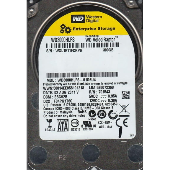 WD3000HLFS-01G6U4, DCM EBCV2B, Western Digital 300GB SATA 2.5 Hard Drive