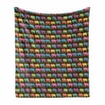 thumbnail image 1 of Animal Soft Flannel Fleece Blanket, Abstract Safari Animals in Various Colors Patterned with Circles on Brown Backdrop, Cozy Plush for Indoor and Outdoor Use, 50" x 60", Multicolor, by Ambesonne, 1 of 6