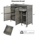 thumbnail image 3 of Luckynote 47.5"W Wicker Outdoor Storage Cabinet with Tempered Glass Desktop, Weather-proof Rattan Bar Table with Three Doors, Adjustable Shelf, and One Drawer, for Outdoor Cushions, Grey, 3 of 23