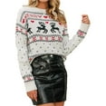 thumbnail image 2 of Women's Long-Sleeved Round Neck Pullover Sweater Christmas Festive Atmosphere Casual Sweater Tops White M, 2 of 8