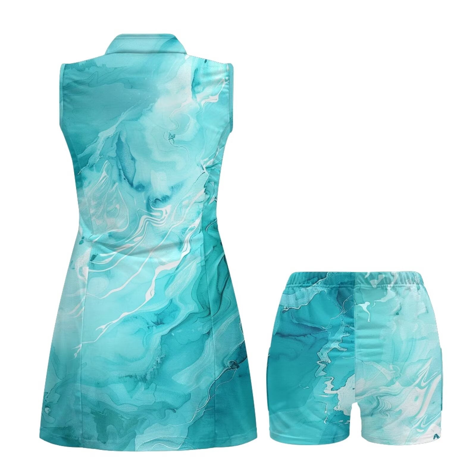 Uorisanigo Blue Marble Pattern Womens Sleeveless Golf Tennis Dresses Relaxed Workout Active Athletic Dresses with Shorts 1/4 Zipper Outing Wear for Women
