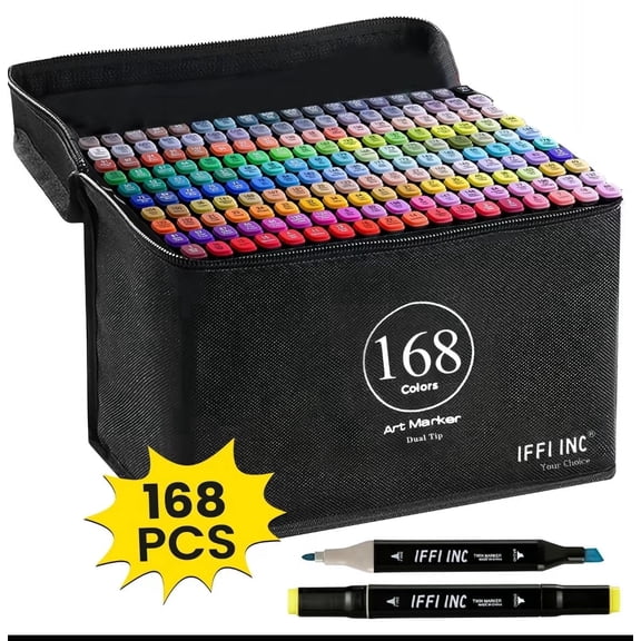 Alcohol Markers Set, Dual Tips Point, Assorted Colors, 168 Count