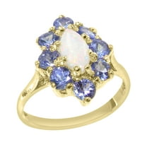 LBG British Made 14k Yellow Gold Natural Opal & Tanzanite Womens Statement Ring - 33 size options - Size 10