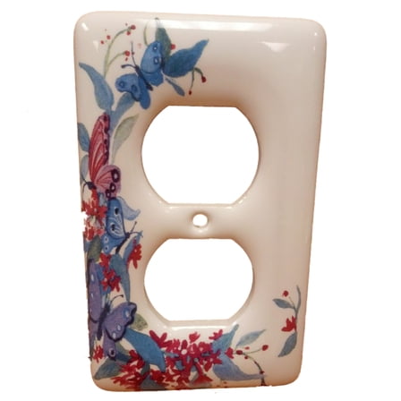 Leviton Butterfly Pattern Ceramic Receptacle Wallplate Duplex Outlet Cover 89503-FLY