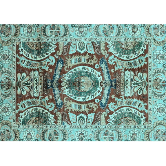 Ahgly Company Indoor Rectangle Abstract Light Blue Modern Area Rugs, 7' x 10'