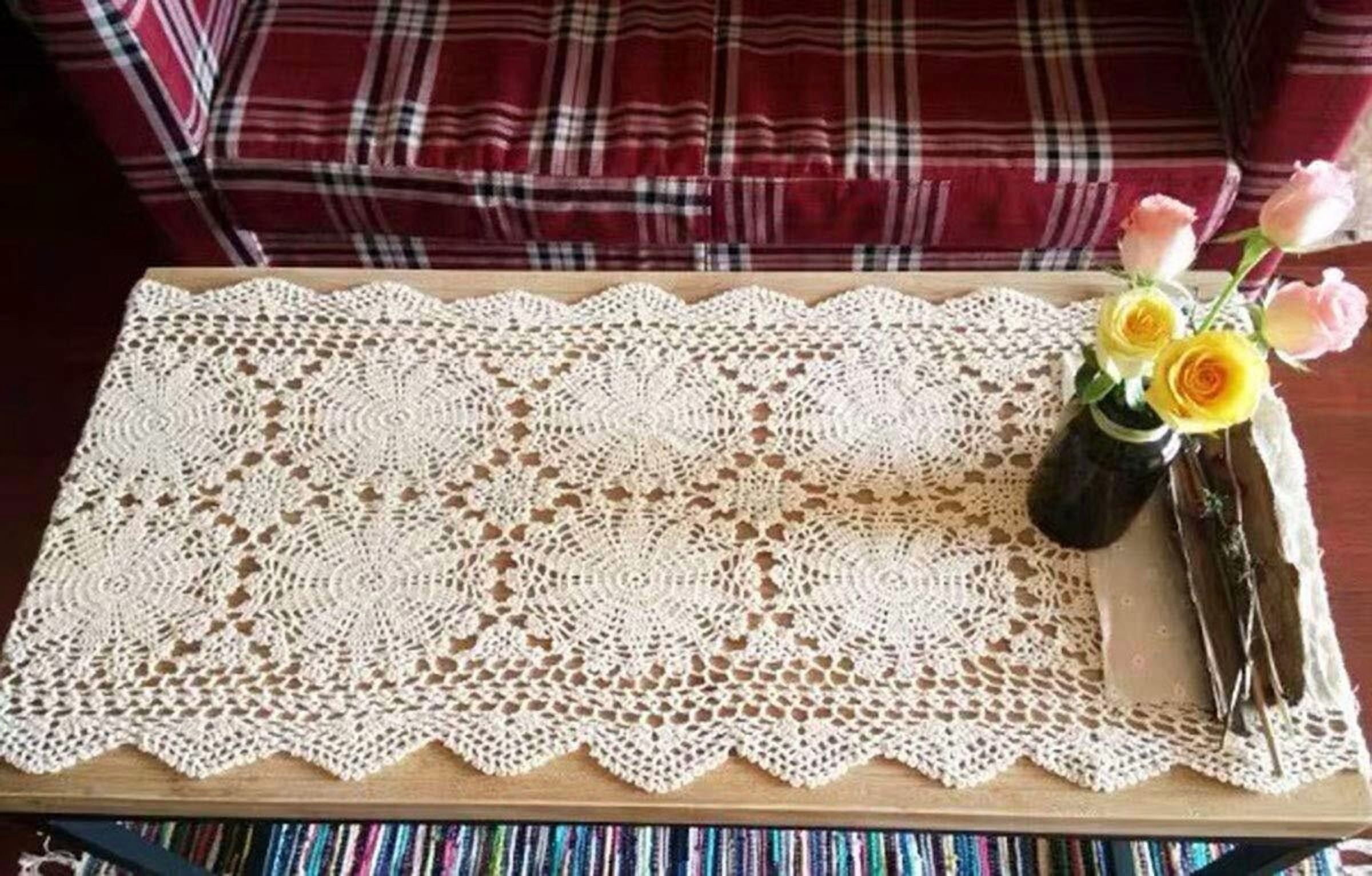 Beige Handmade Crochet Cotton Table Runner Lace Doilies Doily Rectangle Dresser Scarves