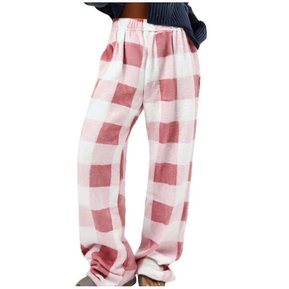 Stamzod Pliad Lounge Pants Women Winter Elastic Waist Fleece Sweatpants Women Plus Size Fashion Casual Thicked Warm Baggy Pants Pink L