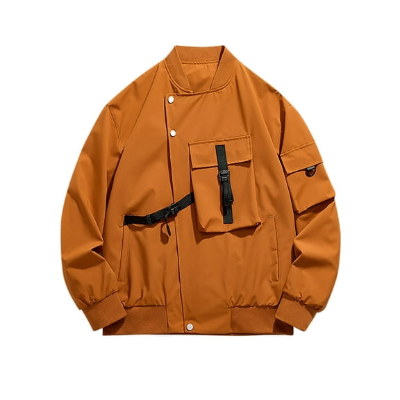ShomPort Cargo Jackets for Mens Long Sleeve Zip Up Multi-Pocket Drop Shoulder Oversized Coats Trendy Lightweight Streetwear