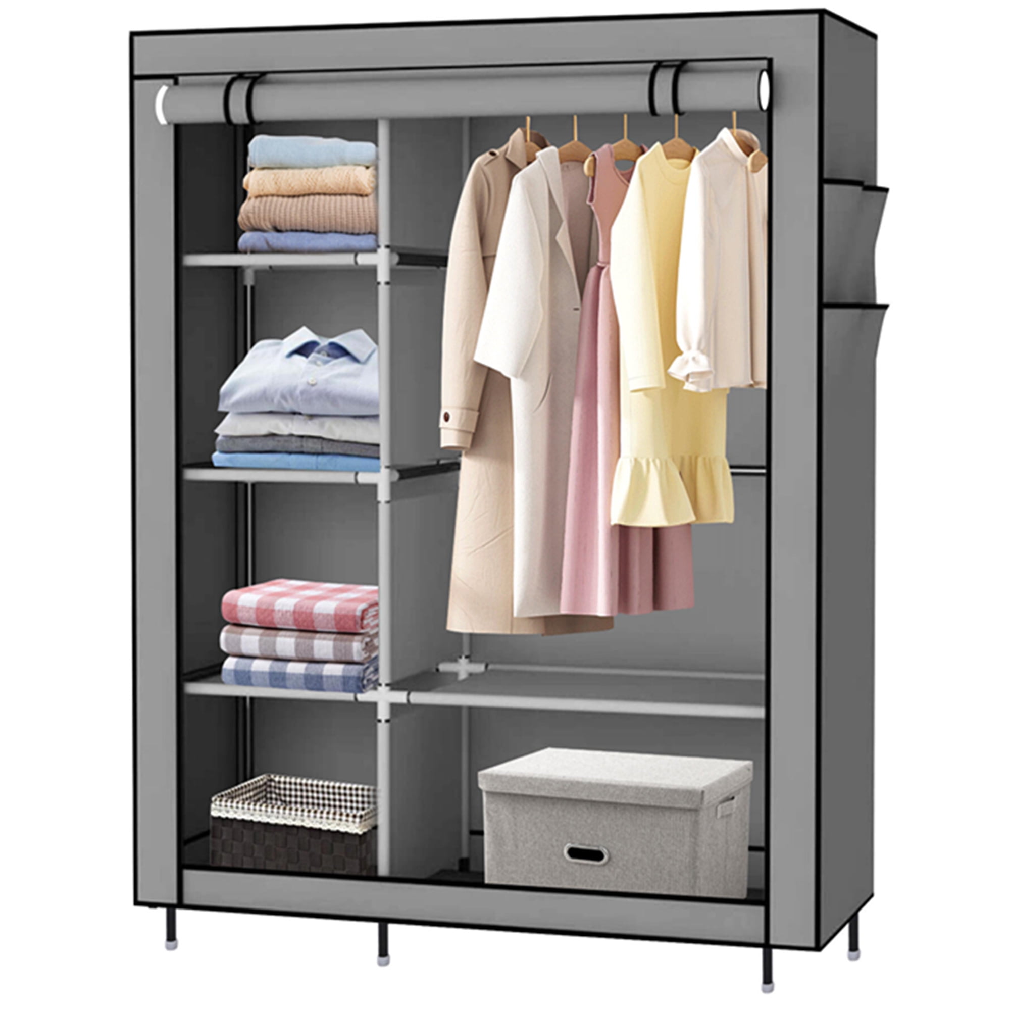 SortWise Closet Storage Organizer Garment Rack with 6 Drawers and 3 Overhead Bar for Hanging Clothes