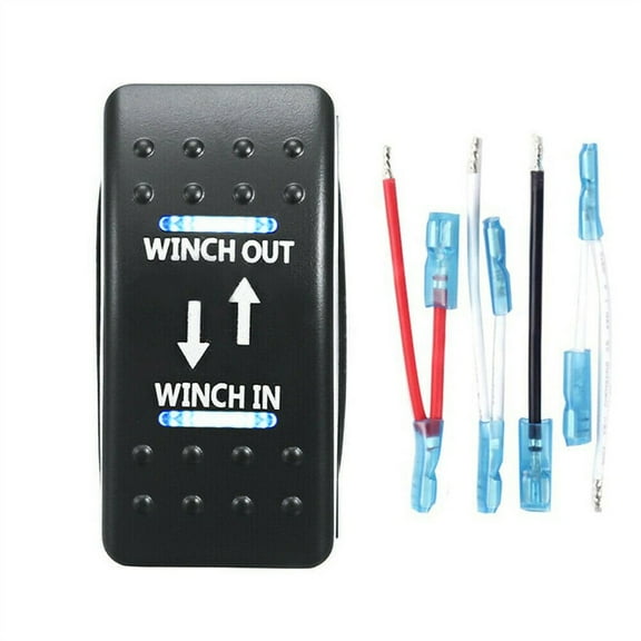 Winch In/Out Rocker Switch 7-Pin Blue LED Rocker Toggle Switch 12V-24V ON OFF ON
