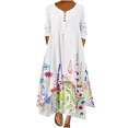 thumbnail image 1 of Moda casual mujer casual manga larga con cuello en v estampado floral vestidos largos irregulares vestido Pompotops hdfakjf7632, 1 of 7