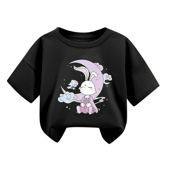 Rohuuque Baby Boys Girls Short Sleeve T-Shirts Toddler Summer Thin Rabbit Graphic Crewneck Tees Tops 6 Years Black