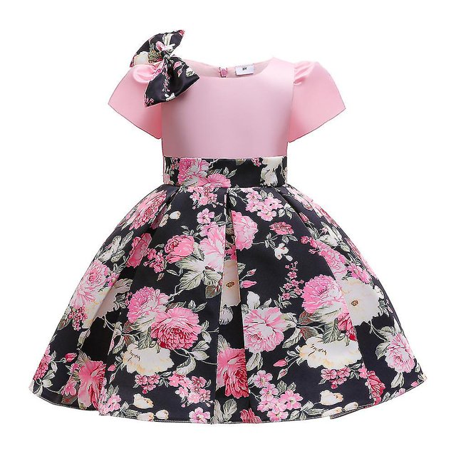 Vestido de flores con lazo para niñas, desfile, dama de honor, fiesta, boda, vestido de baile/8-9 años/ Afortunado Sencillez