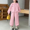 thumbnail image 4 of YunPes Fashion Lounge Sets for Girls Wave Edge Crewneck Print Pullover Sweatshirt & Jogger Pants Casual Baggy Kids Fall Outfits, 4 of 5