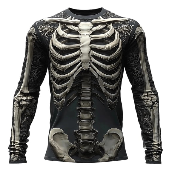 Wxolcjlv Mens Full Skeleton Graphic Long Sleeve T Shirt Crew Neck Fitted Athletic Tees Halloween Party Pullover Top