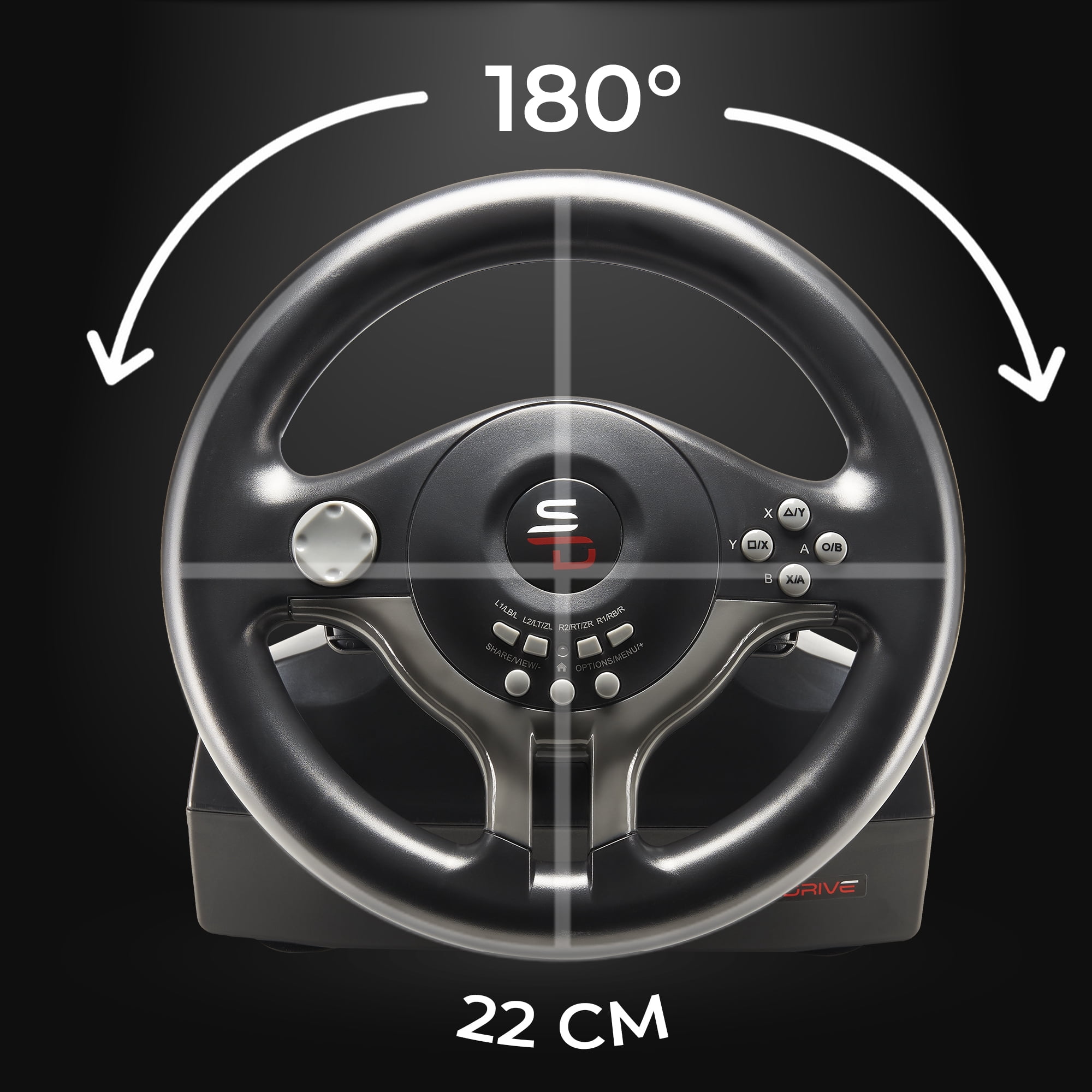 Subsonic - Superdrive SV250 Steering Wheel, 180° rotation, with pedals and Paddle Shifters. Compatible Switch 2 / Switch, PS4, PC, and Xbox – Black