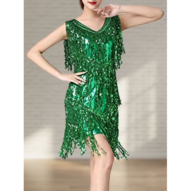 Vestido De Tirantes Vestido ceñido al cuerpo con borlas, ajustado, para mujer, sin mangas, para club nocturno (verde L) Kuymtek para Mujer Verde T L