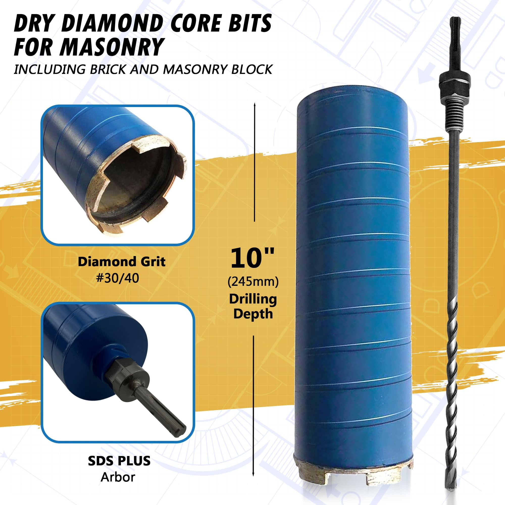 EDiamondTools 3" Diamond Core Drill Bit for Brick, Block w SDS Plus Pilot Bit Adapter