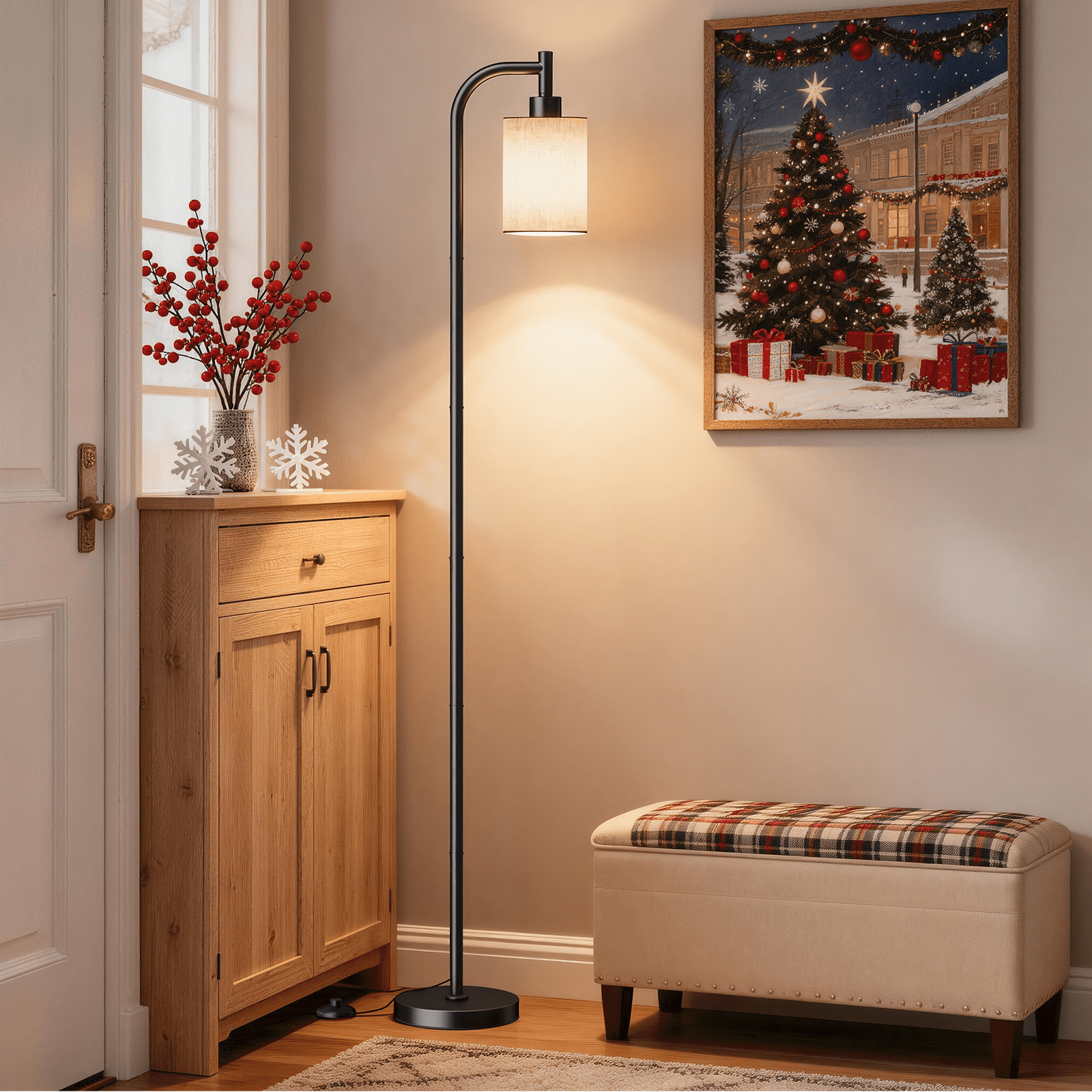 Floor Lamps for Living Room,3-Way Dimmable Standing Lamps with White Linen Shade,60" Vintage Tall Pole Light for Reading, Bedroom,Bulb Included