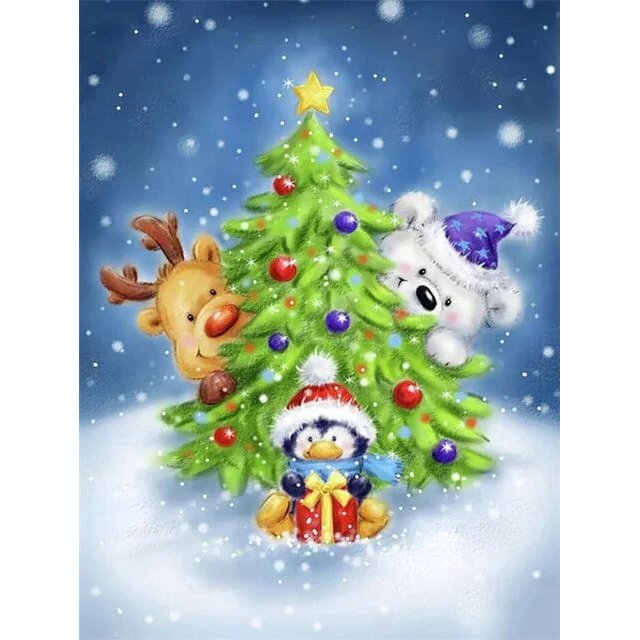 HOMFUN-pintura de diamante redondo/cuadrado completa, cuadro artesanal 5D, punto de cruz bordado 3D de "pingüino de Navidad de invierno", regalo para decoración del hogar