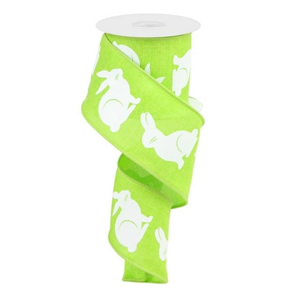 Bunny Canvas Wired Edge Ribbon, 2.5" x 10 Yards (Lime Green)