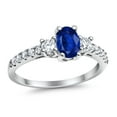 thumbnail image 4 of Oval Accent Wedding Ring Blue Sapphire CZ 925 Sterling Silver Size 6, 4 of 7