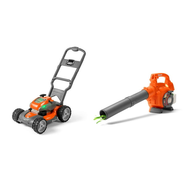 Husqvarna Battery Powered Kids Toy Lawn Mower + Toy Leaf Blower with