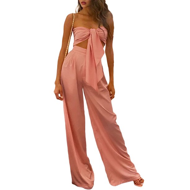 Txlixc Traje de dos piezas para mujeres, chaqueta de encaje de color sólido y pantalones de piernas anchas Txlixc moda