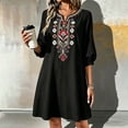 thumbnail image 6 of Casual Dresses for Women Sawvnm Women's Boho Embroidered Tunic Dress V Neck 3/4 Sleeve Casual Loose Mini Dress For Summer Beach, 6 of 6
