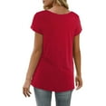 thumbnail image 4 of QLEICOM Womens Summer Tops Oversized T-shirts Short Sleeve Print V-Neck Pleated Casual Loose Tunic Tank Tops Women Shirts Blouses Red M, 4 of 7
