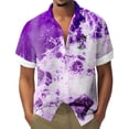 thumbnail image 2 of HOWPAY Men's Shirts Oversized Short Sleeve Button up Hawaiian Floral Print Tops Beach Holiday Stretch Casual Regular Fit Comfy Summer Clothes Purple M, 2 of 4