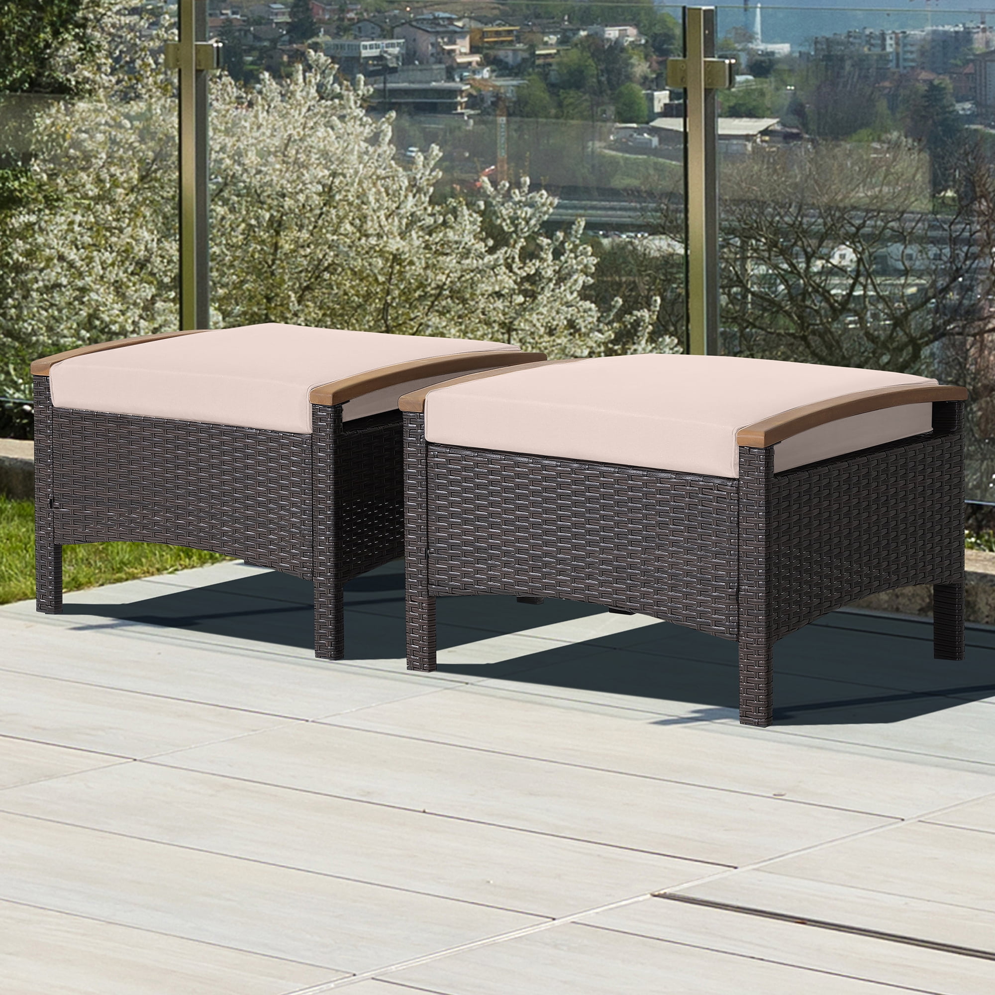 Outdoor Foot Stool Beige Ottoman LOKATSE HOME Outdoor Ottoman