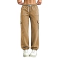 thumbnail image 5 of Casual Baggy Sweatpants Women Drawstring High Waisted Straight Leg Cargo Pants with Pockets Fall Pants for Lounge Workout, 5 of 7