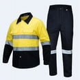 thumbnail image 2 of Txeol Men's 2 Pieces Outfits Safety Work Uniform Reflective High Visibility Jackets and Labor Pants Outdoor Button Down Workwear Set with Pockets,M,Yellow, 2 of 7