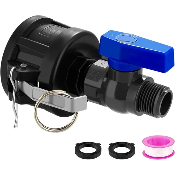 IBC Tote Hose Adapter 275-330 Gallon Heavy Duty Plastic Fittings with 3/4" GHT Ball Valve | Female & Male Shut Off Valve for Garden Hose & Tote Tank​