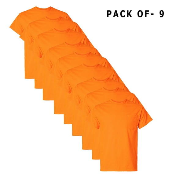 Gildan - Safety Pocket T-Shirts for Men Hi Vis Reflective Short Sleeves Safety Orange Pack of 9 Workwear Tee | Size – Small