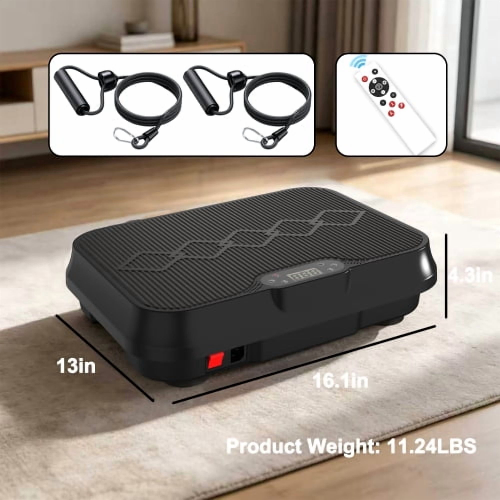 Vibration Plate Exercise Machine with Remote Control & Resistance Bands, Compact Whole Body Workout Platform for Home Gym, Black