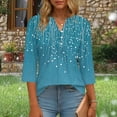 thumbnail image 4 of YUGYXL 3/4 Length Sleeve Tops for Womens Dressy Casual Henley V-Neck Summer Tops Pleated T-Shirts Loose Fit Work Blouses Blue XL, 4 of 6