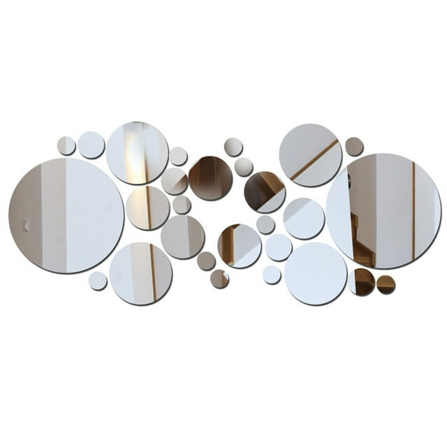 Espejos redondos acrílicos sin marco (52 unidades): varios tamaños, pequeños espejos adhesivos para pared, decoración de pared para dormitorio, baño y manualidades.