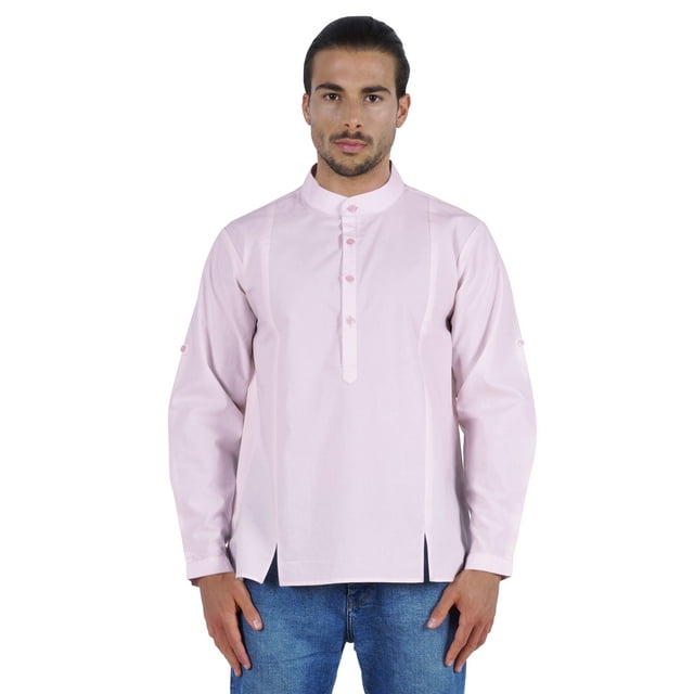 Atasi Chemise Henley Indienne pour Hommes Manches Longues Col Mandarin Court Kurta Décontracté