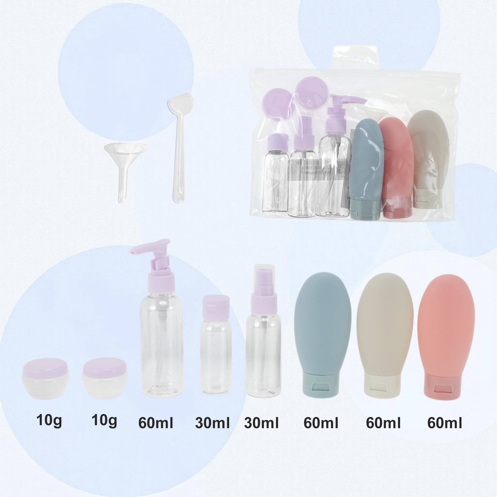 Unique Bargains 8 Pcs Travel Container Set Reusable Travel Bottles Set Purple Beige