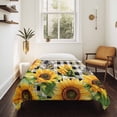 thumbnail image 4 of Sunflower Bee Tapestry for Bedroom Wall Hanging Tapestry, Black Buffalo Plaid Botanical Leaf Floral Ceiling Backdrop Tapestries Poster Blanket Wall Decor for Teens Room Living Room Dorm 59" x 90", 4 of 8