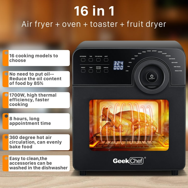 COSTWAY 16-in-1 Air Fryer Oven, with 16 Cooking Presets Rotisserie  Dehydrator Roast Bake Broil, Oil-Free with Timer Temperature Control and 8