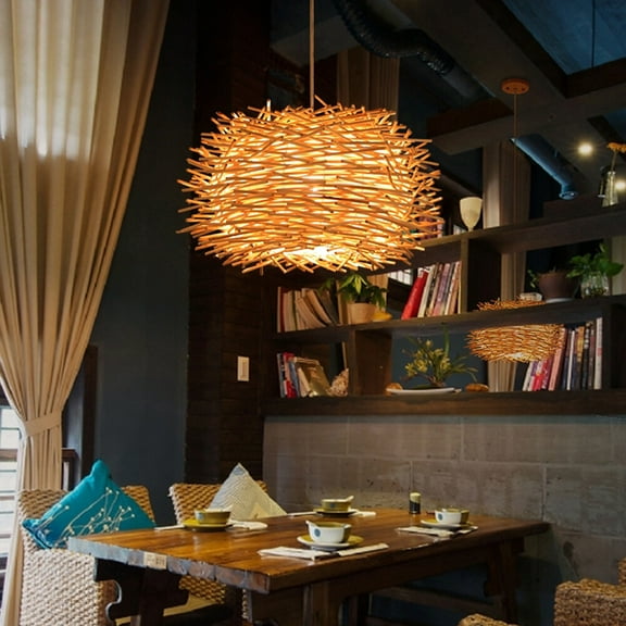 Cane Chandelier, Rustic Natural Rattan Pendant, One-Light Adjustable Rustic Woven Pendant Lighting for Kitchen Island Farmhouse Dining Room Living Room