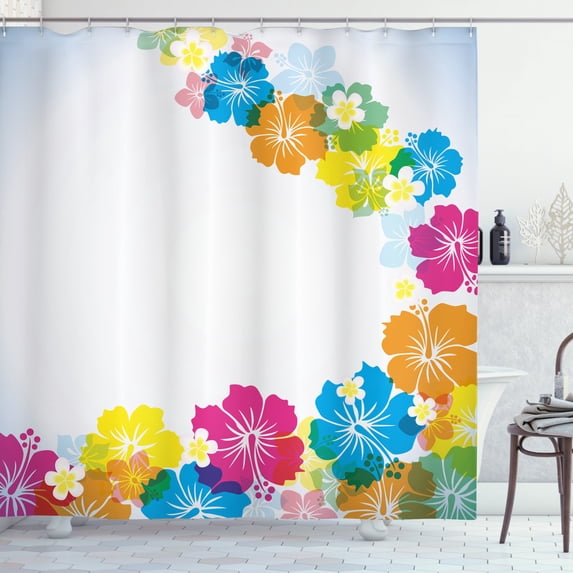 Ambesonne Luau Shower Curtain, Polynesian Spring Aloha, 69"Wx84"L, Multicolor
