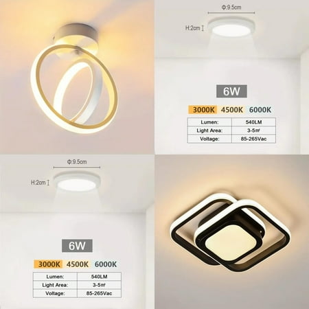 

DUFDIEJ Modern Stylish Small Square Ceiling Light Fixture - Perfect Ideal for Office Hallway Balcony and Aisle - Stylish and Sleek Modern Surface Lighting Lustre with 2 Rings - Perfect