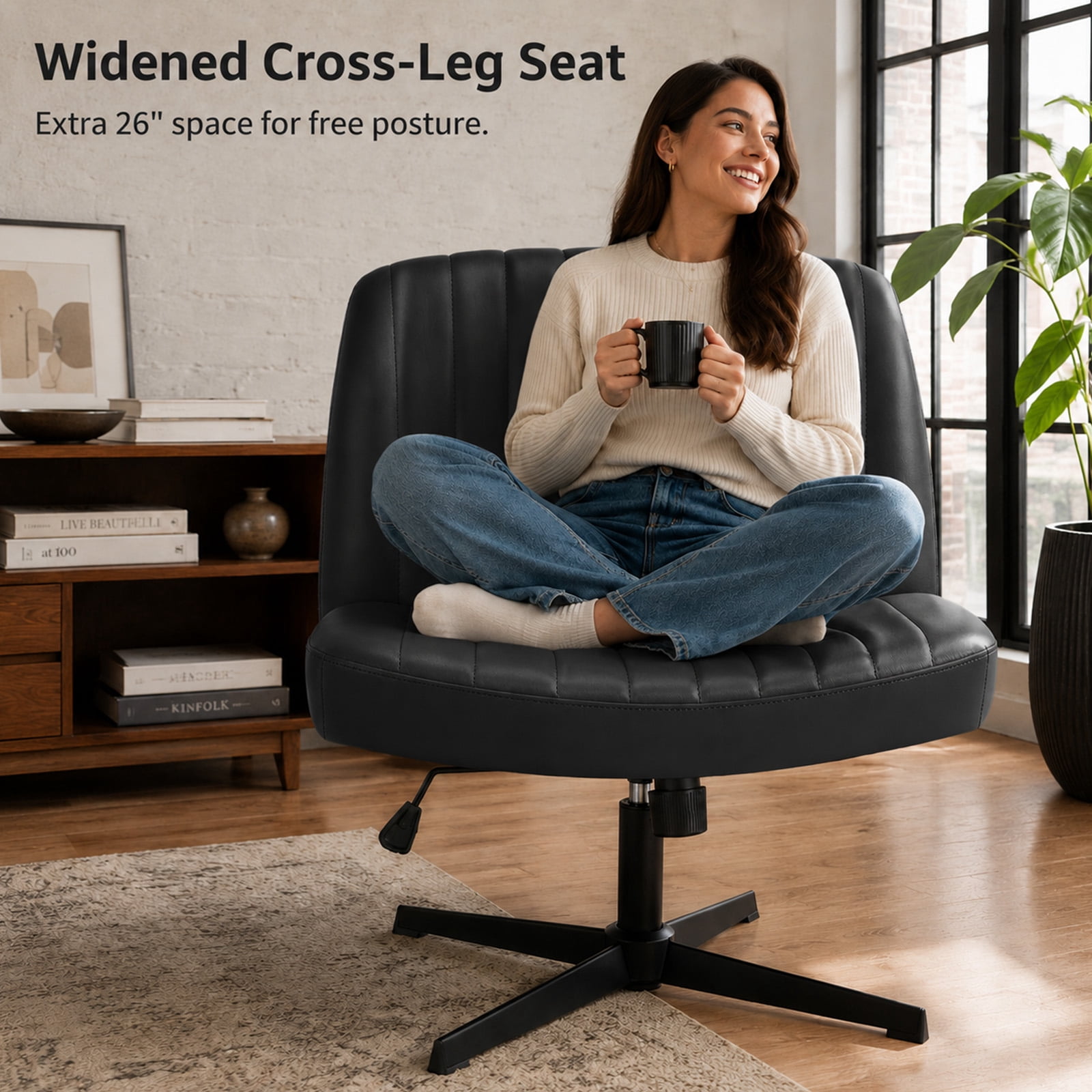 Alvantor Criss Cross Office Chair, No Wheels Armless Swivel, Wide Seat Criss Cross Chair for Home Office & Reading Room