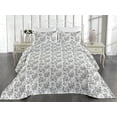 thumbnail image 2 of Ambesonne Floral Quilted Bedspread Set 3 Pcs, Achromatic Colors of Flowers, Twin, White Grey, 2 of 4