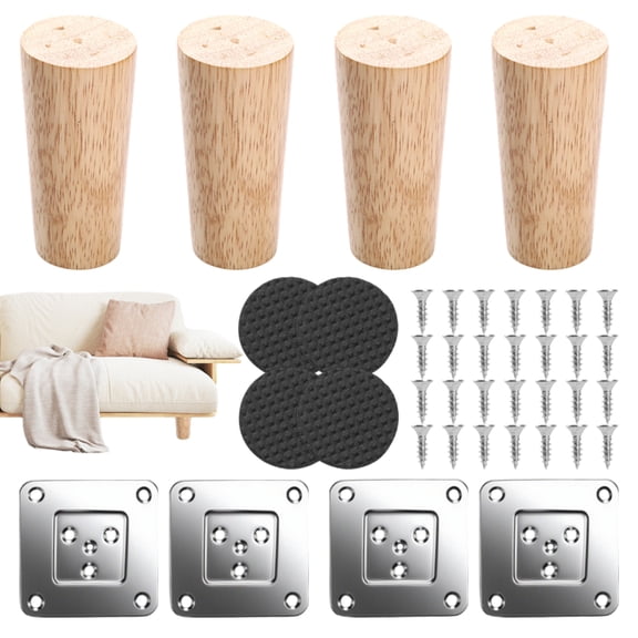 10cm Solid Wood Furniture Feet - Set of 4 with Mounting Screws for Raising Beds, Sofas & Cabinets